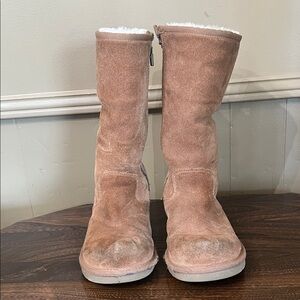 UGG Chestnut Suede Mid-Calf Fleece-Lined Girls Boots Size 2